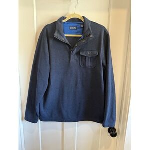 Chaps Mens Sweater Medium henley sweater long sleeve pocket navy blue,‎ button